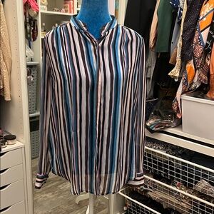 LOFT Blue and Pink Striped Blouse